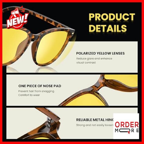 Night Vision Driving Glasses Anti Glare Polarized Yellow Lens Lightweight main image 5